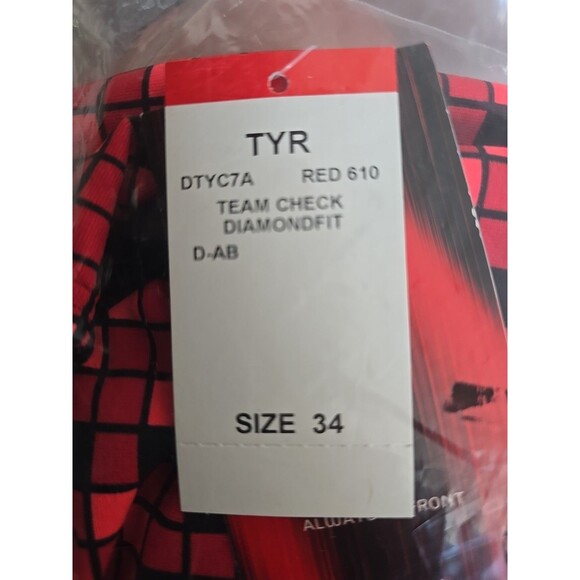 TYR Women's Swim Team Check Squares DiamondFit Red Black 1 PC Swim Sz 34 New - Picture 3 of 3